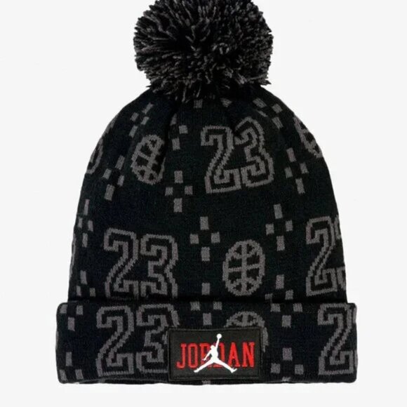 NWT Jumpman #23 Cuffed Black Beanie with Pom-Pom - Picture 1 of 5